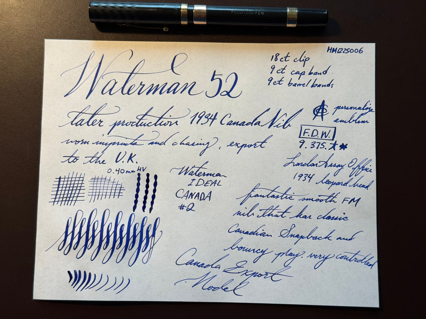 Waterman's 52 Solid 9k Gold Cap Band & Barrel Band, 18k Gold-Filled Cap Clip, #2 CAN nib