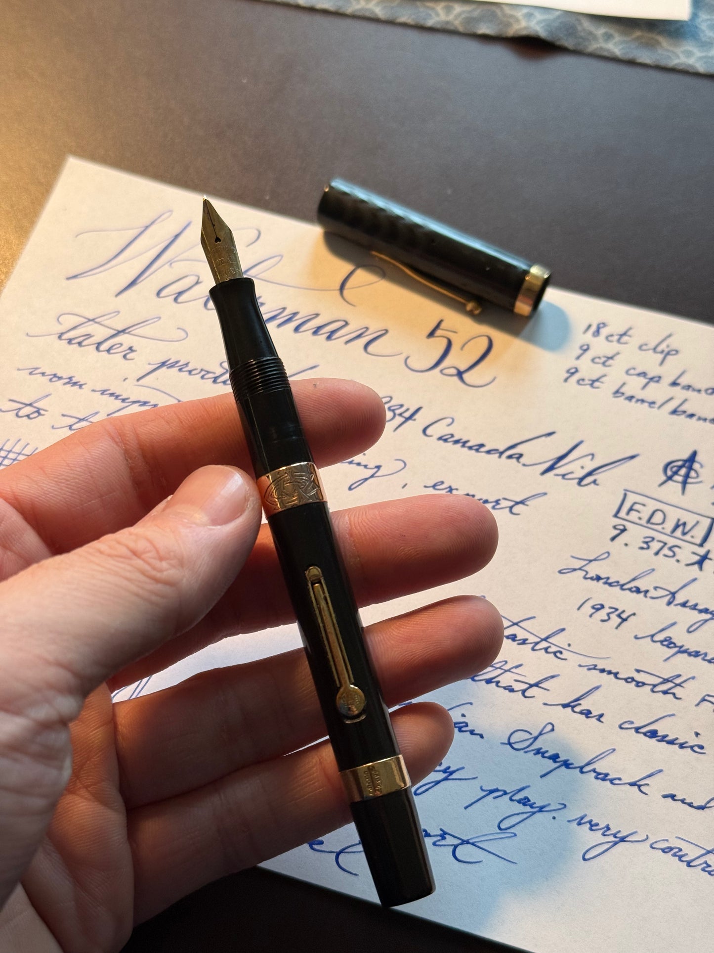 Waterman's 52 Solid 9k Gold Cap Band & Barrel Band, 18k Gold-Filled Cap Clip, #2 CAN nib