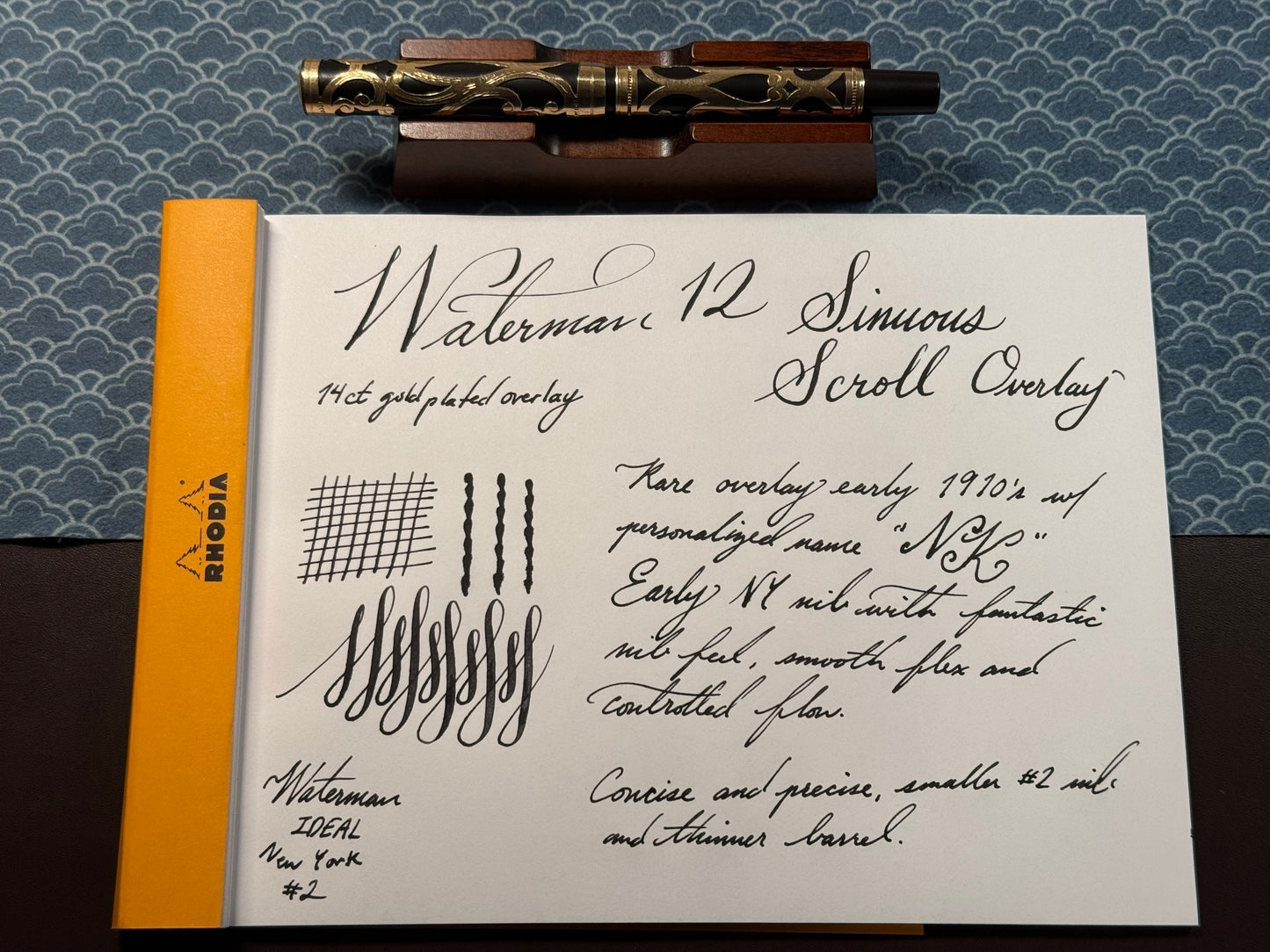 Waterman 12 Sinuous Scroll, Gold Overlay Ebonite, #2 14k Flex