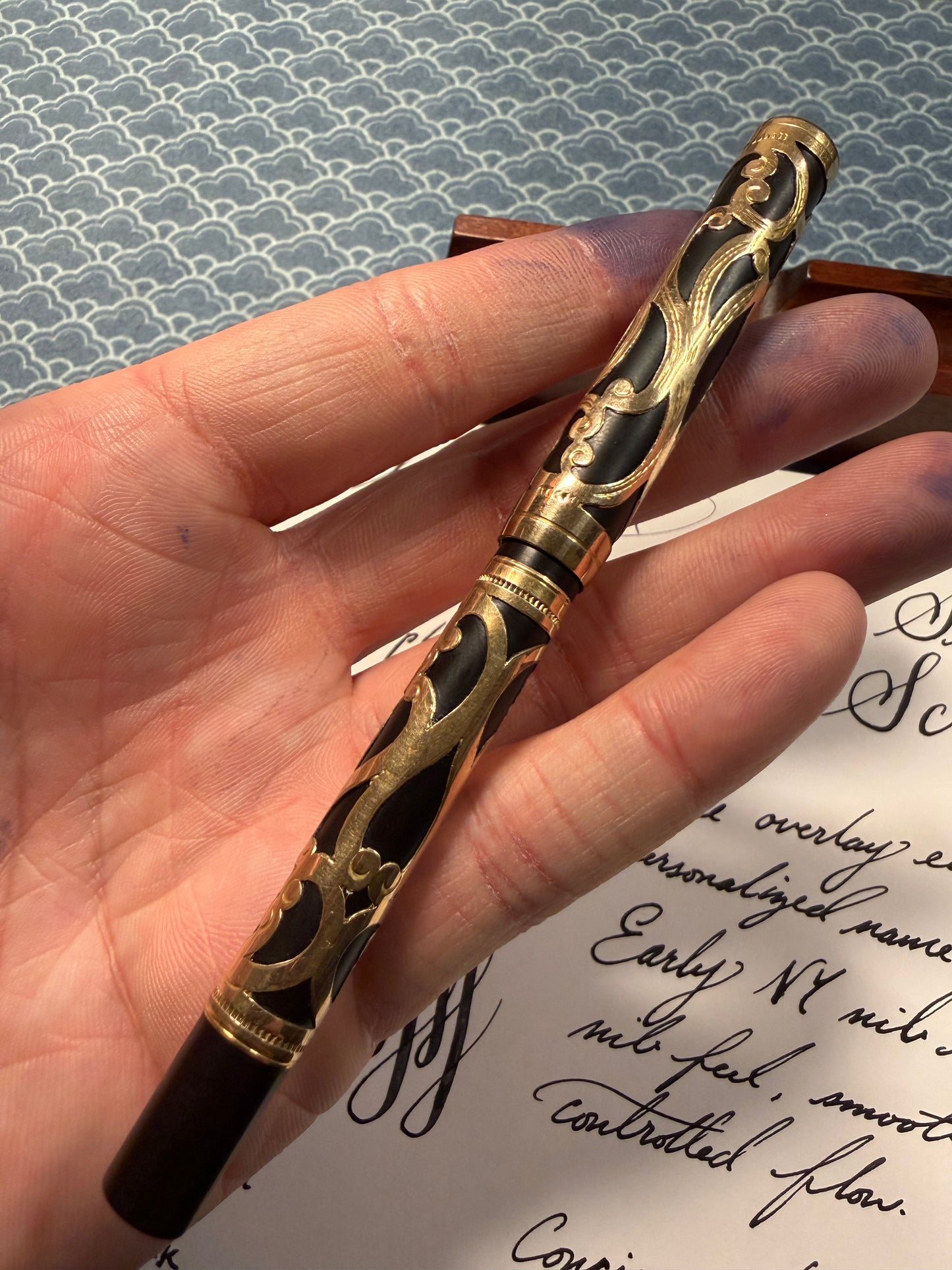 Waterman 12 Sinuous Scroll, Gold Overlay Ebonite, #2 14k Flex