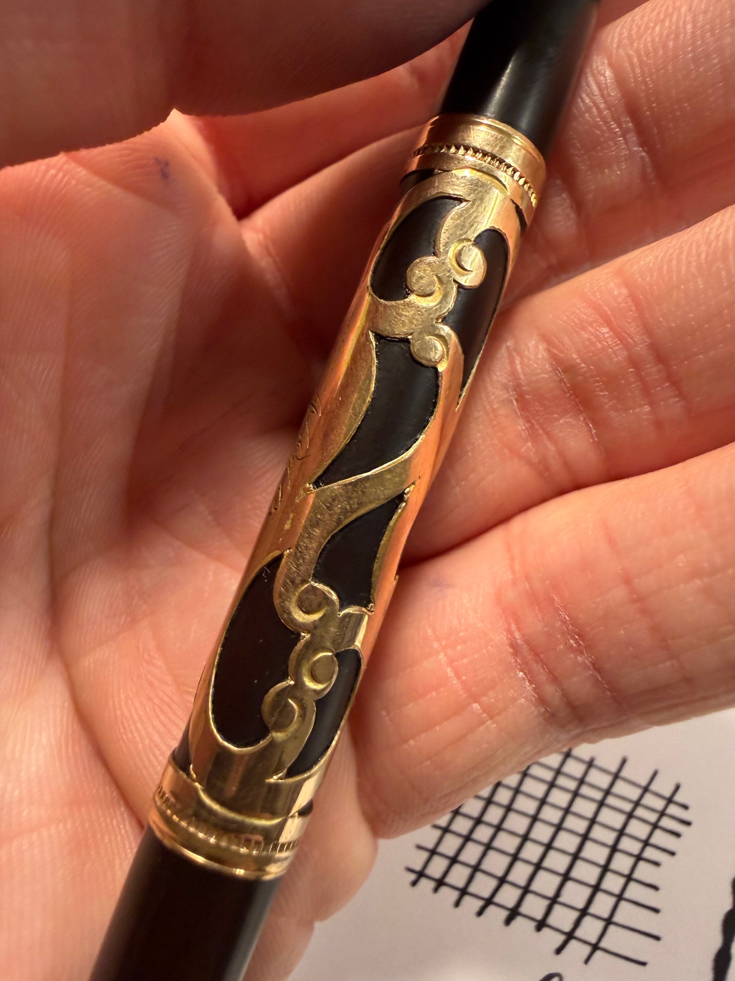 Waterman 12 Sinuous Scroll, Gold Overlay Ebonite, #2 14k Flex