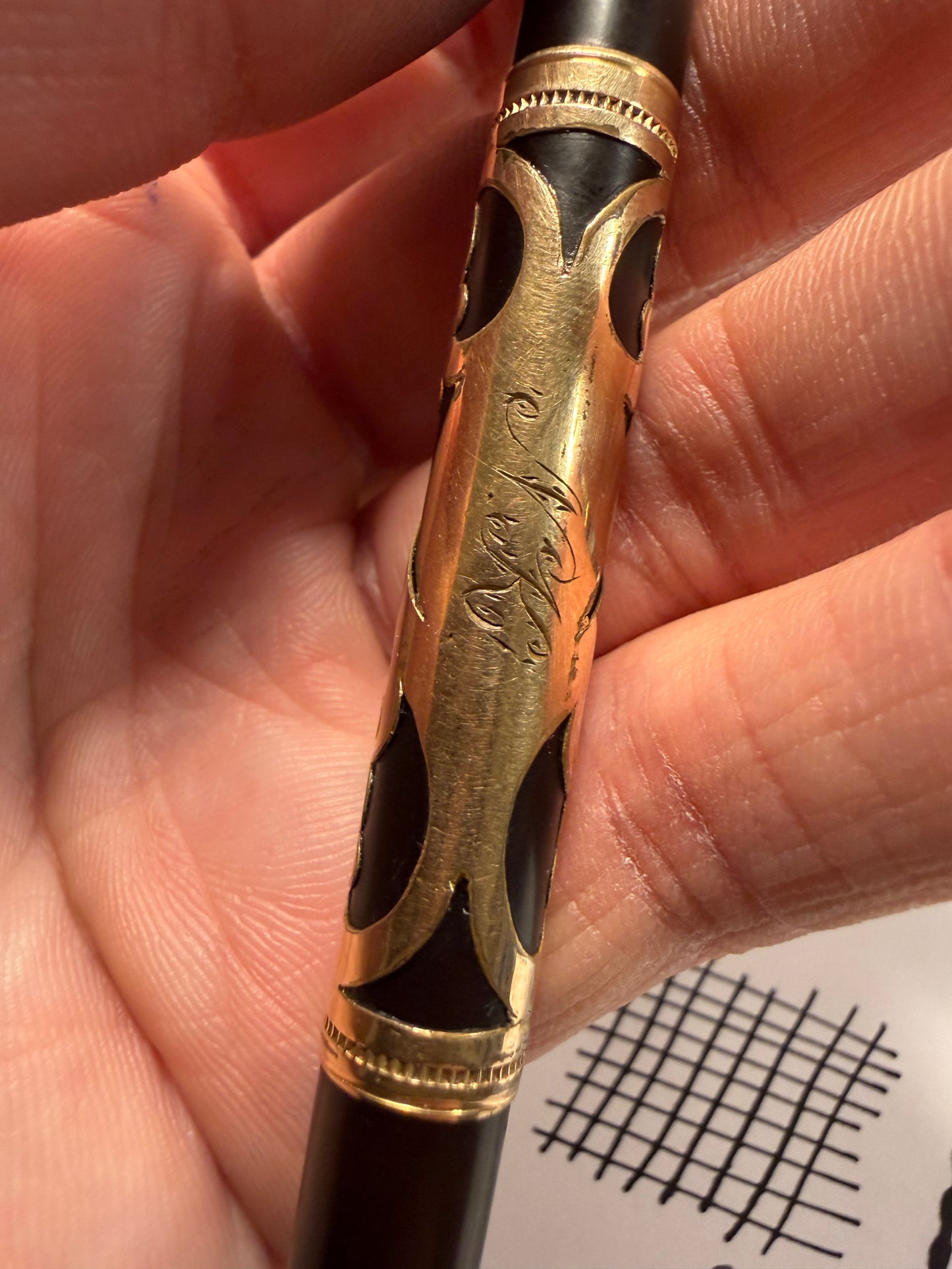 Waterman 12 Sinuous Scroll, Gold Overlay Ebonite, #2 14k Flex