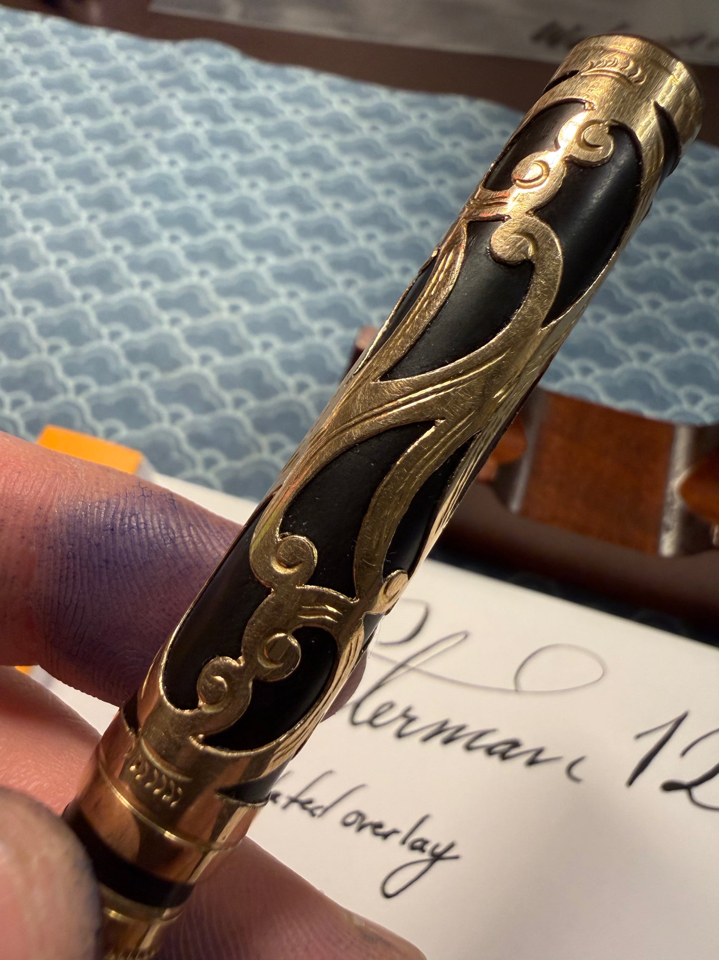 Waterman 12 Sinuous Scroll, Gold Overlay Ebonite, #2 14k Flex
