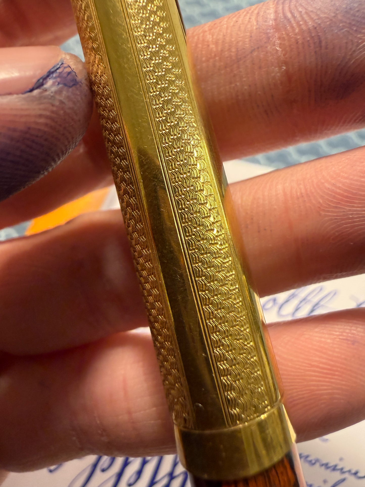 Unic 17 Safety, Mottled Gold "Waves" Overlay, #2 14ct Utility Pen Co. Nib