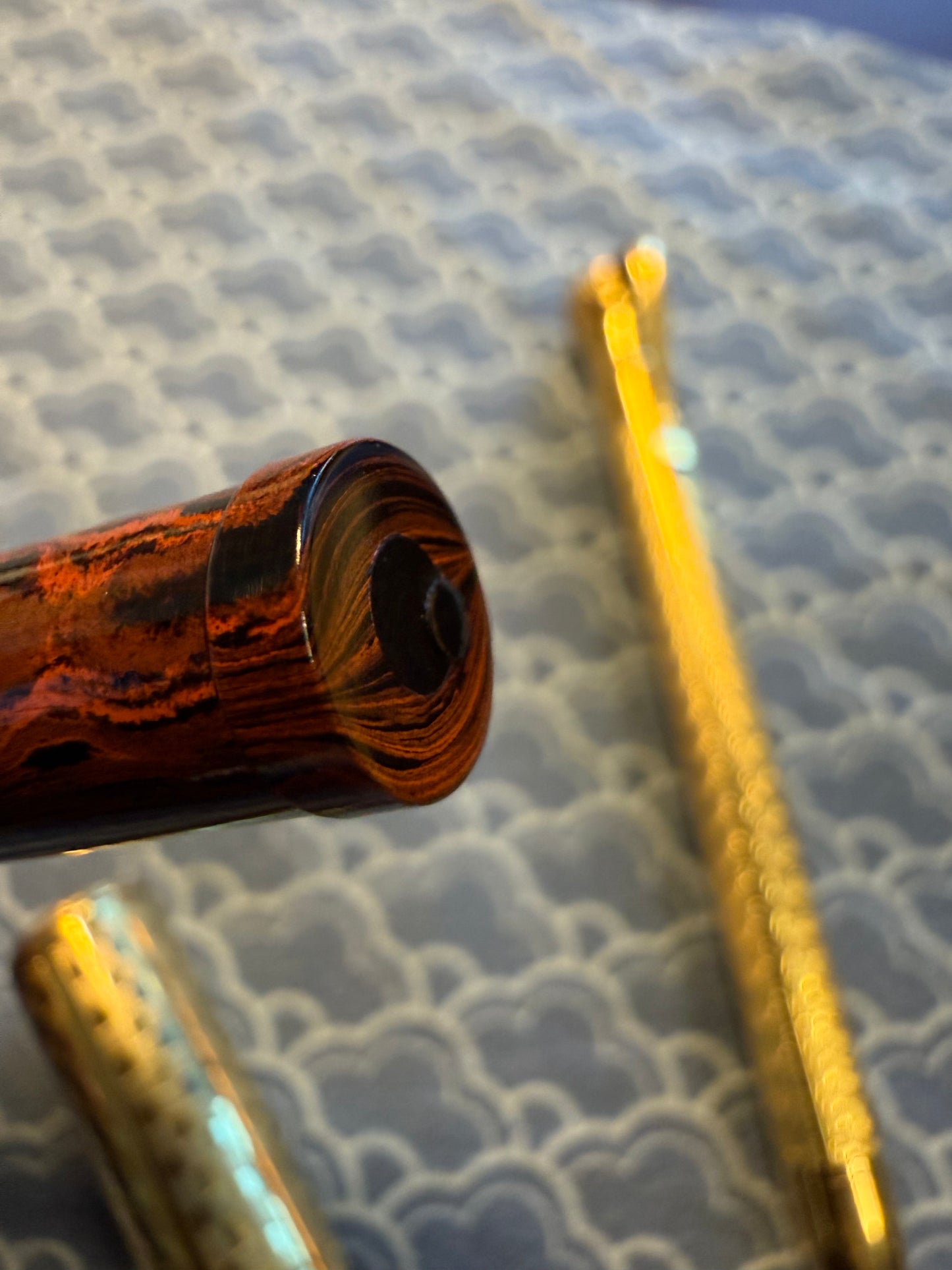 Unic Safety Boxed Pen & Pencil Set, Mottled Gold "Checkerboard" Overlay, #2 18ct Warranted Nib