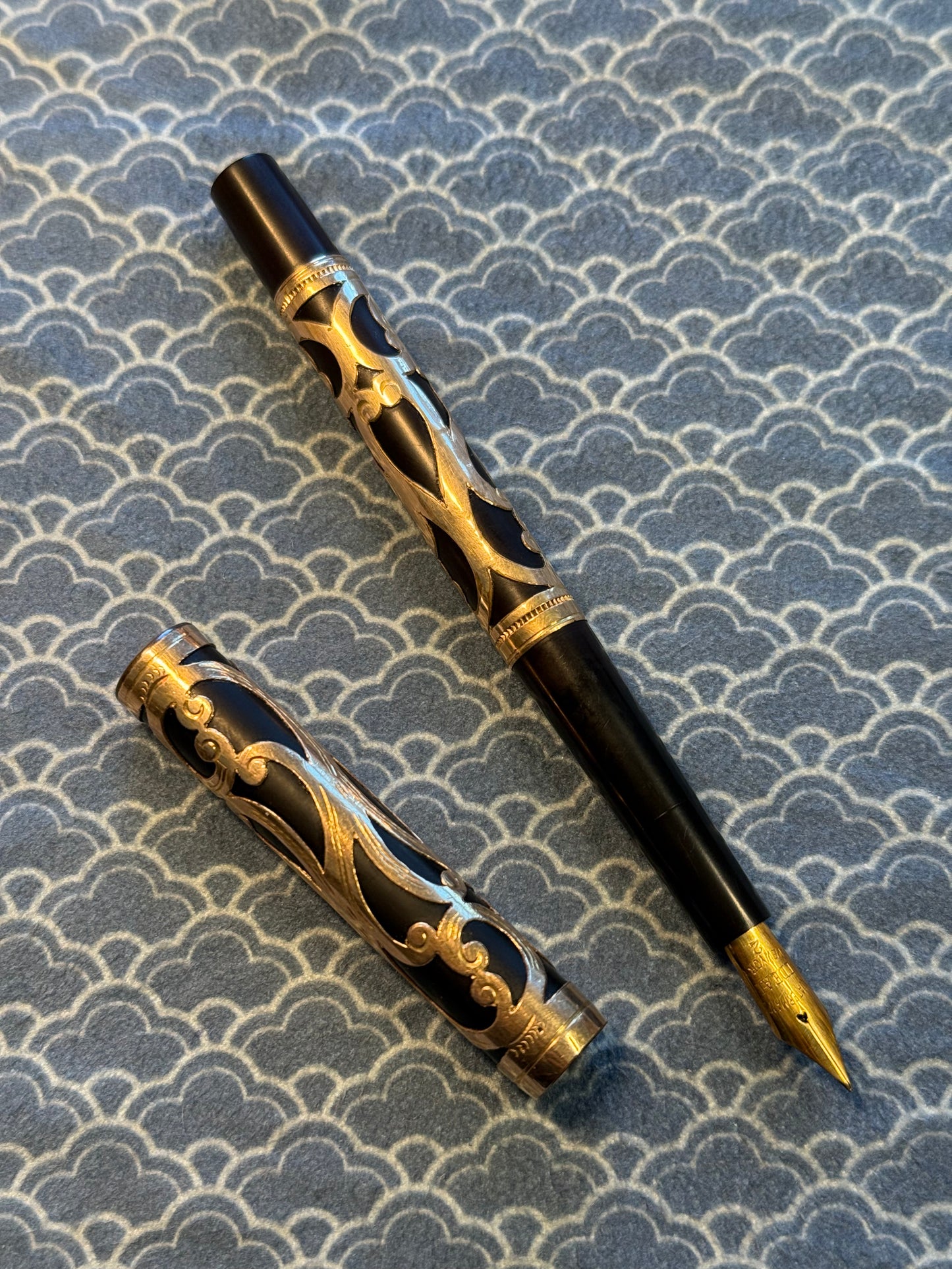 Waterman 12 Sinuous Scroll, Gold Overlay Ebonite, #2 14k Flex