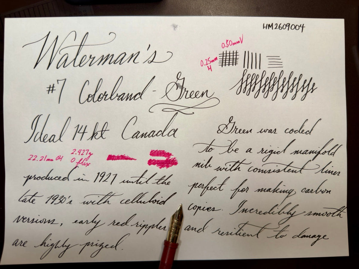 Jowo 6 Nib Unit | Waterman's | #7 Green Keyhole Canada | 14kt Gold | FM Manifold Stub