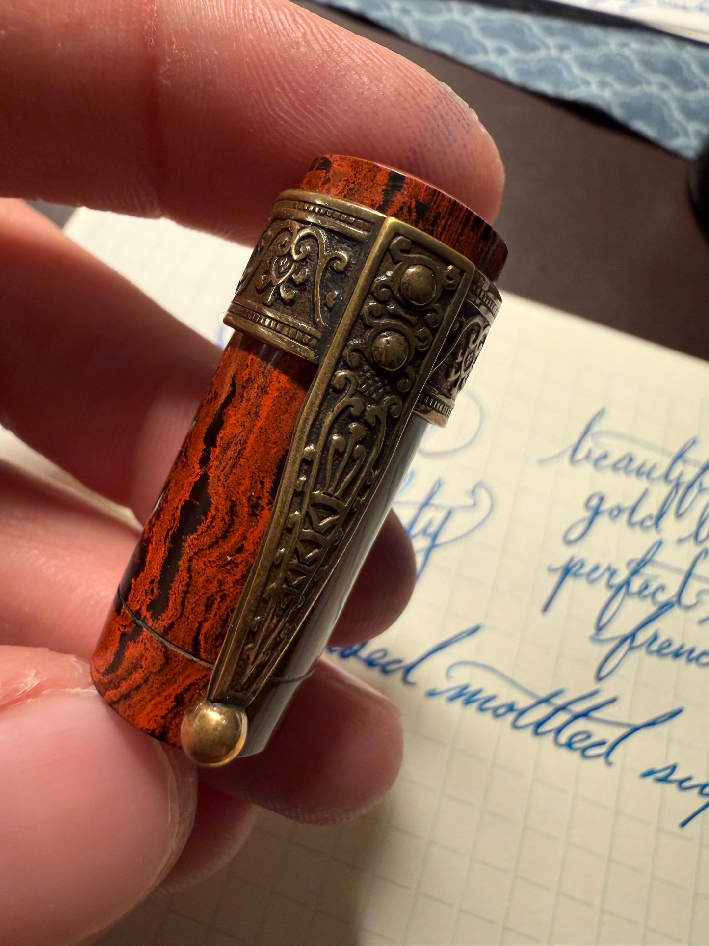 G.A. Mercier 6 Safety, Chased Mottled Ebonite  Gold Bands, #6 18ct Flex