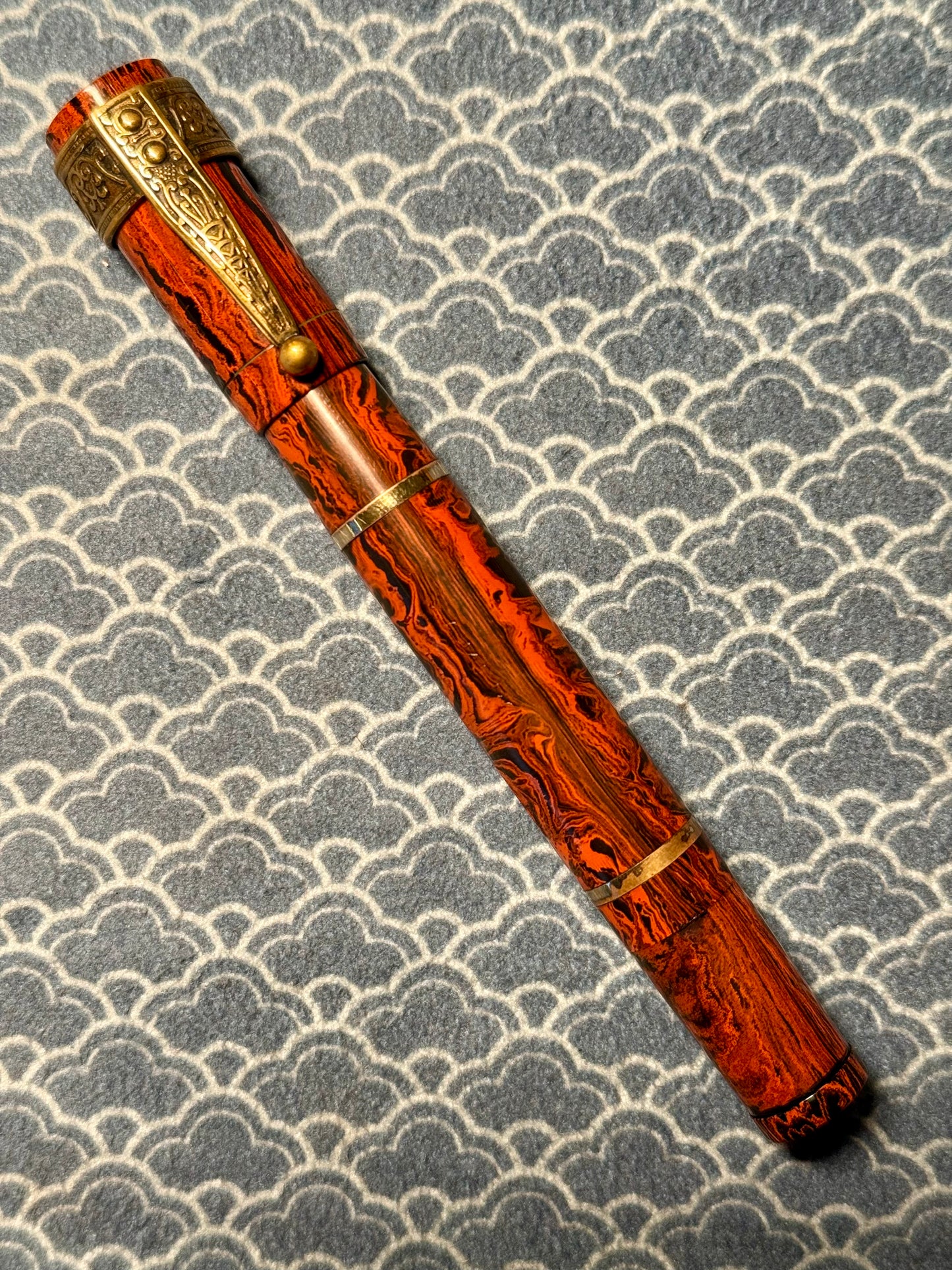 G.A. Mercier 6 Safety, Chased Mottled Ebonite  Gold Bands, #6 18ct Flex