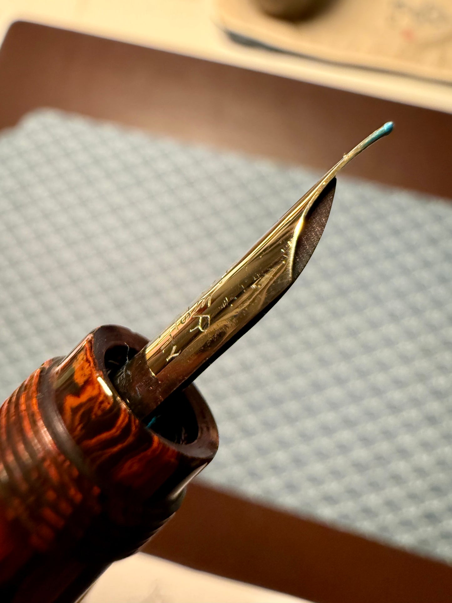 G.A. Mercier 6 Safety, Chased Mottled Ebonite  Gold Bands, #6 18ct Flex