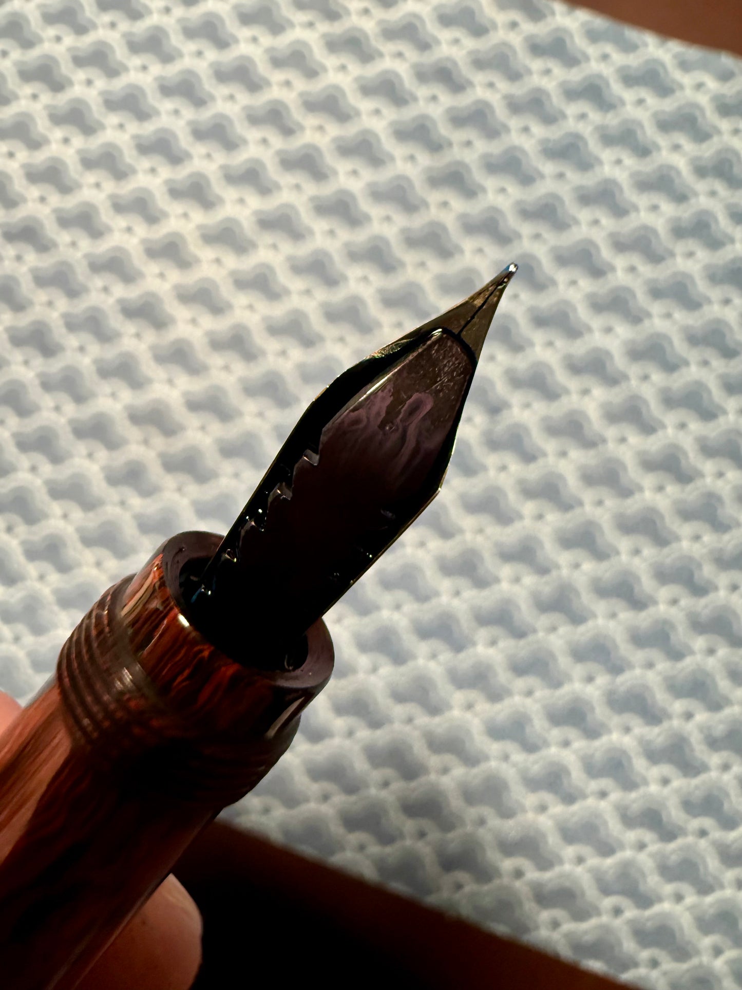 G.A. Mercier 6 Safety, Chased Mottled Ebonite  Gold Bands, #6 18ct Flex