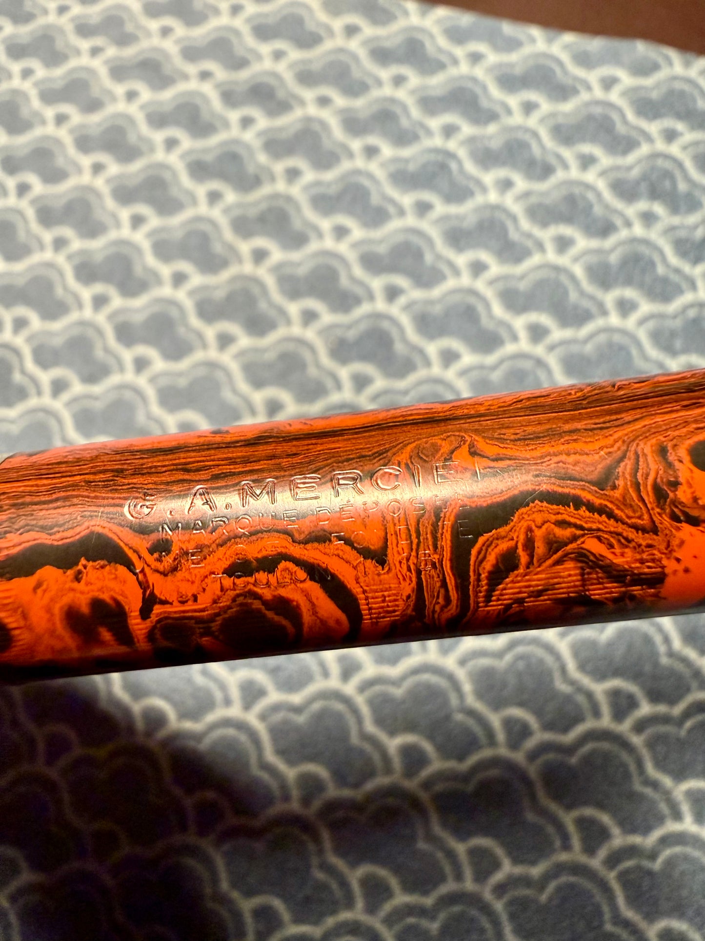 G.A. Mercier 6 Safety, Chased Mottled Ebonite  Gold Bands, #6 18ct Flex