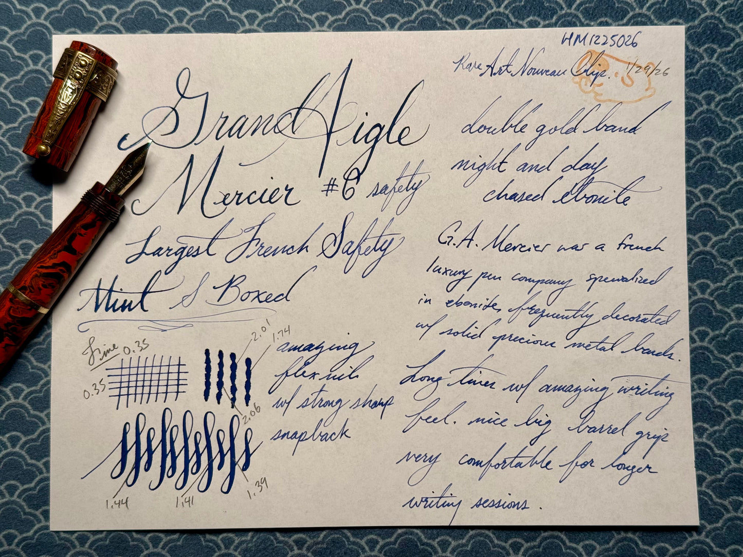 G.A. Mercier 6 Safety, Chased Mottled Ebonite  Gold Bands, #6 18ct Flex