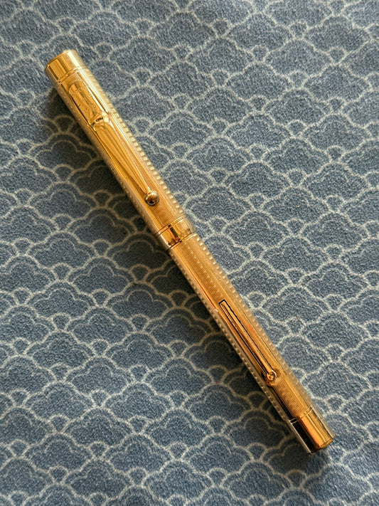 Mabie Todd Swan "Swan Pen", Gold-Filled Waves Overlay, #2 Oblique Broad 14ct nib