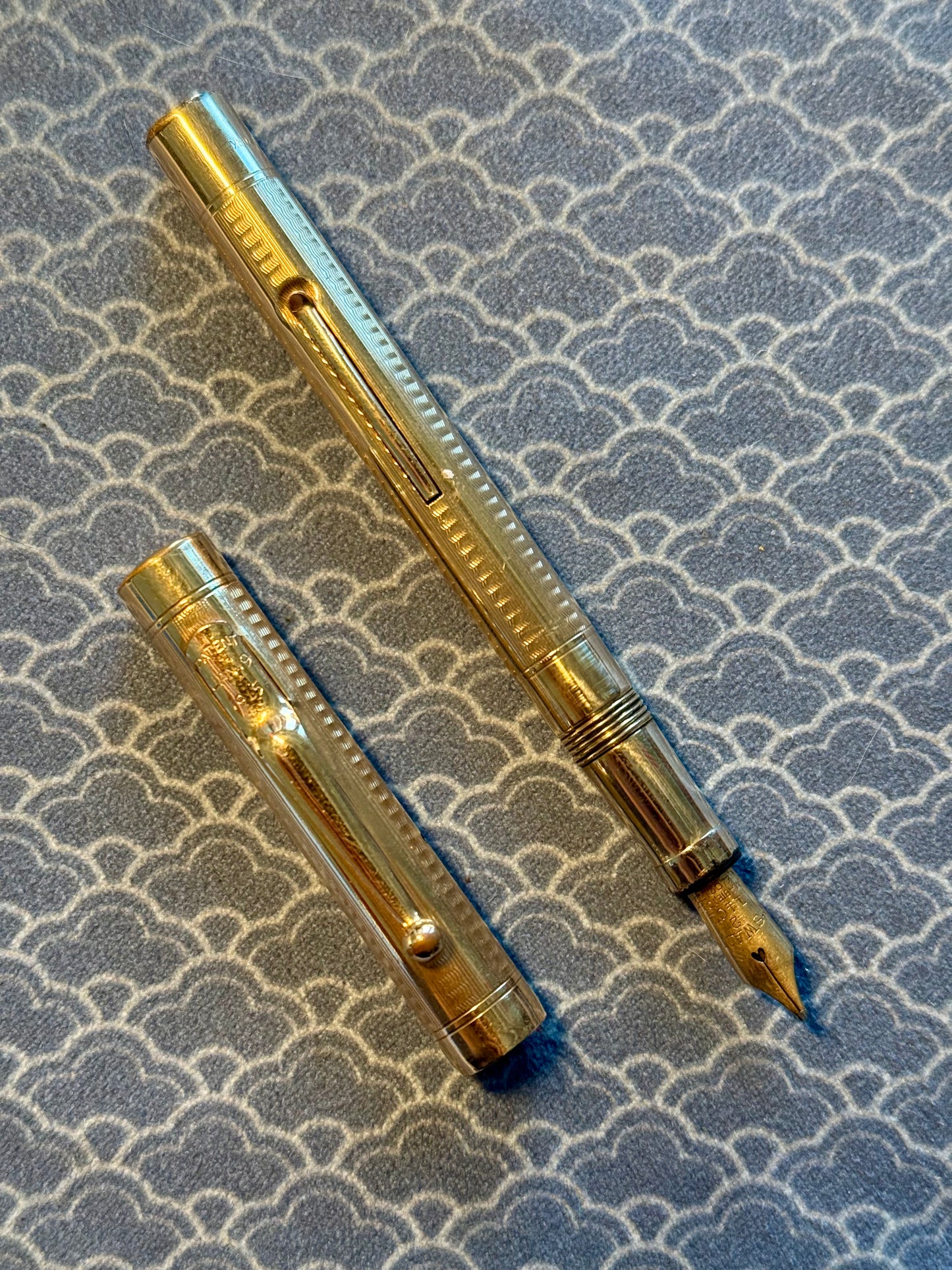 Mabie Todd Swan "Swan Pen", Gold-Filled Waves Overlay, #2 Oblique Broad 14ct nib