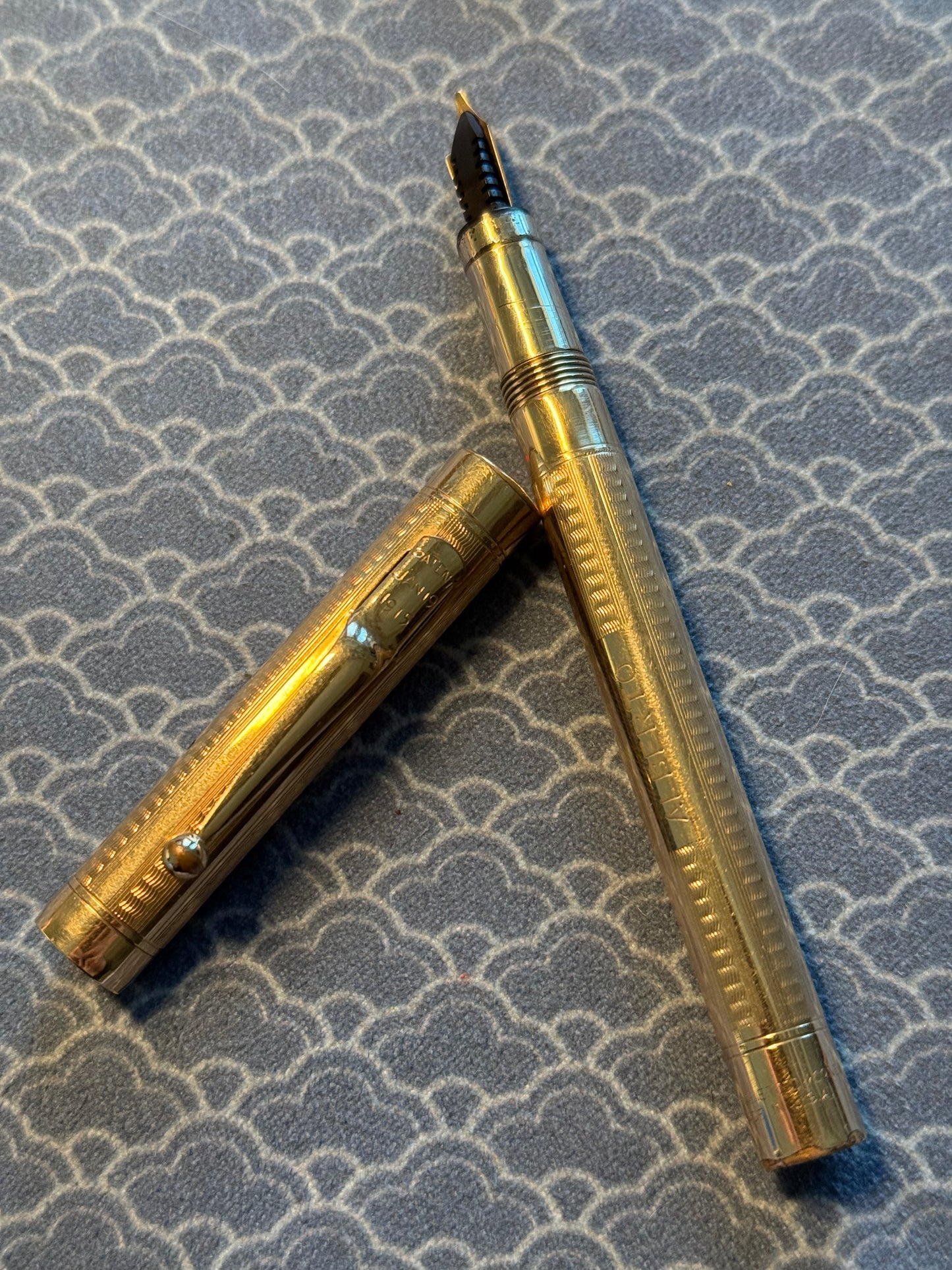 Mabie Todd Swan "Swan Pen", Gold-Filled Waves Overlay, #2 Oblique Broad 14ct nib