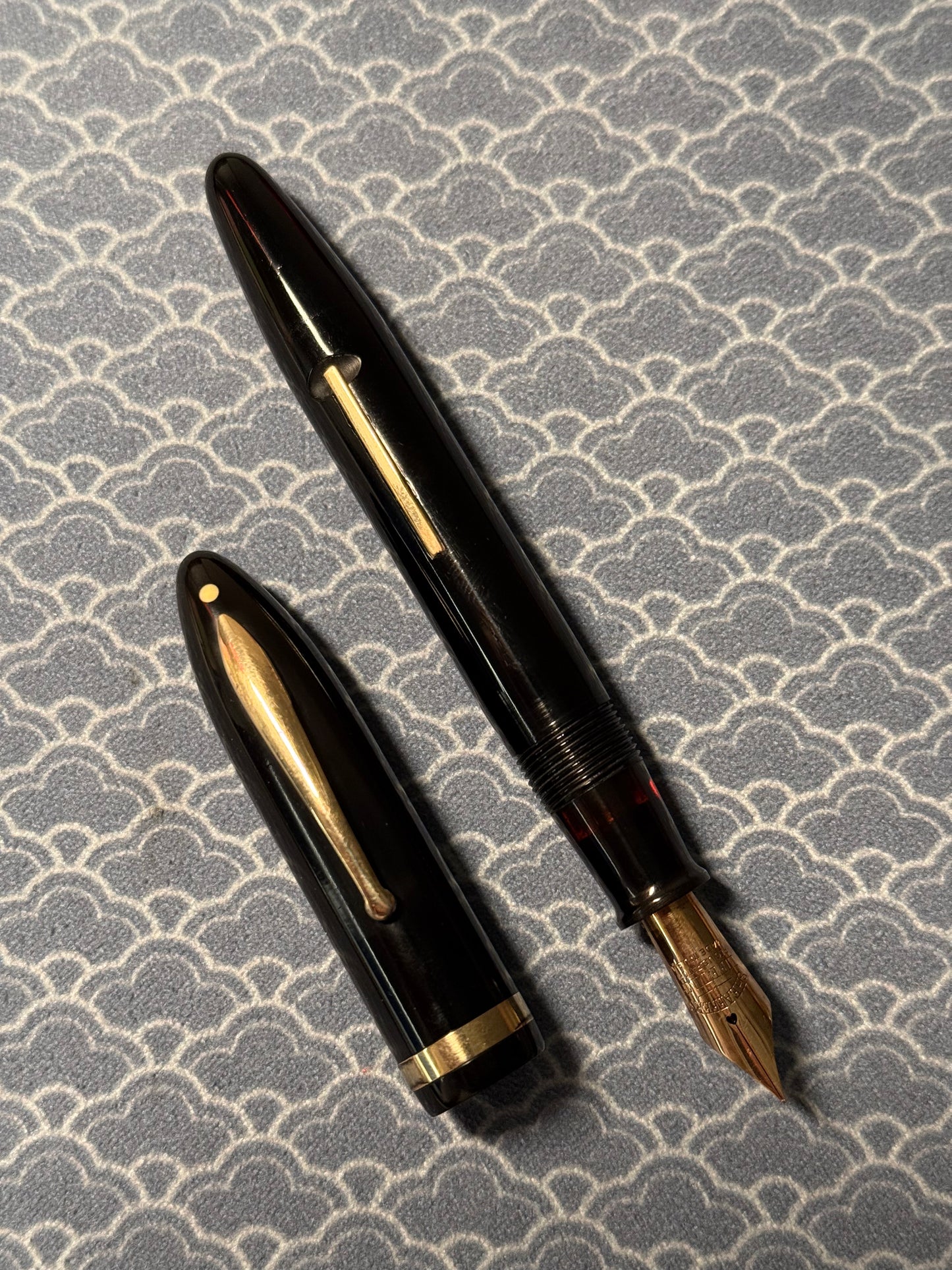 W.A. Sheaffer Balance Lifetime Oversized, Black Celluloid with Gold Trim, #6 Lifetime 14k Gold Nib