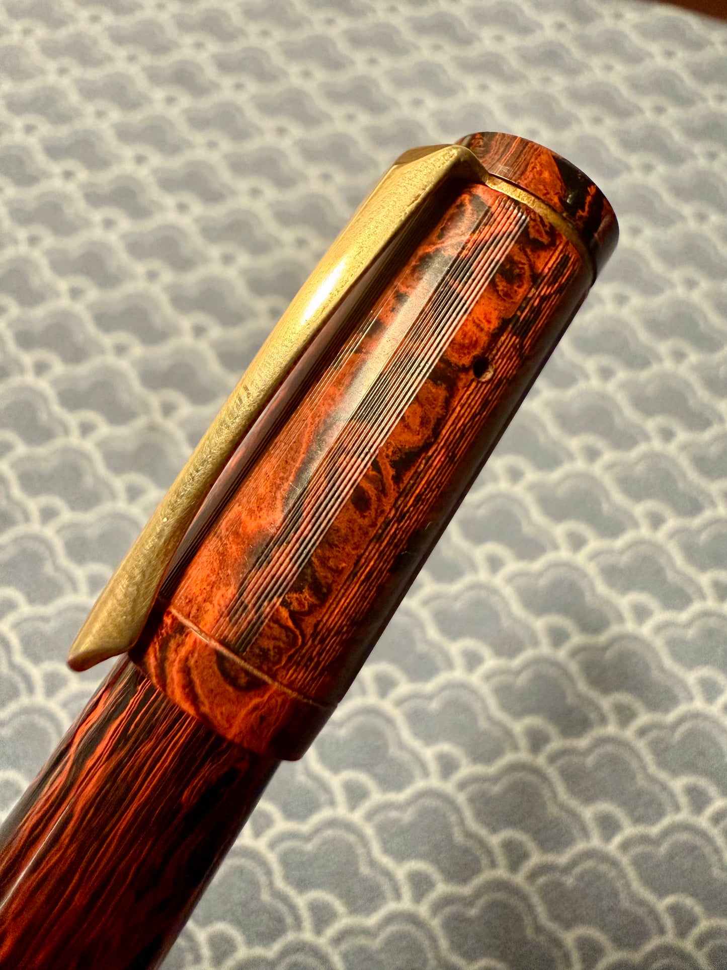 Bayard Baby Safety, Sheraton Chased Mottled Ebonite GPT, #2 18kt Bayard Nib