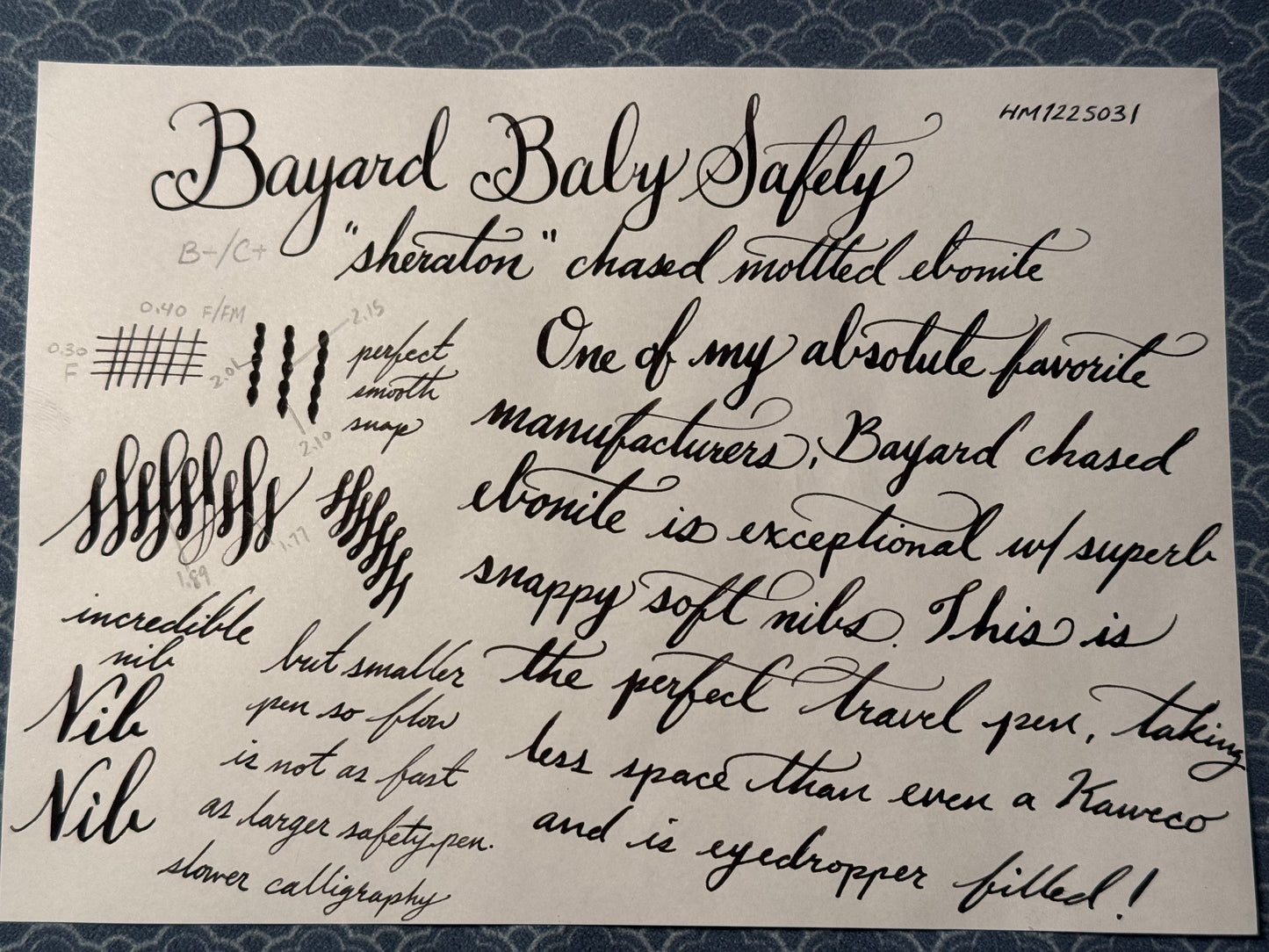 Bayard Baby Safety, Sheraton Chased Mottled Ebonite GPT, #2 18kt Bayard Nib