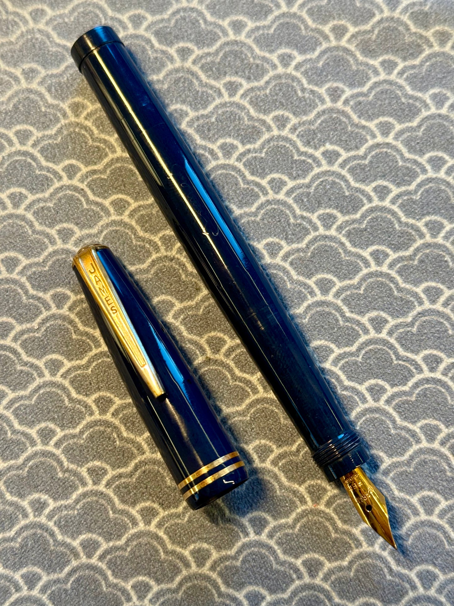 James Safety Pen, Blue Celluloid GPT, #2 Steel GP Flex Nib