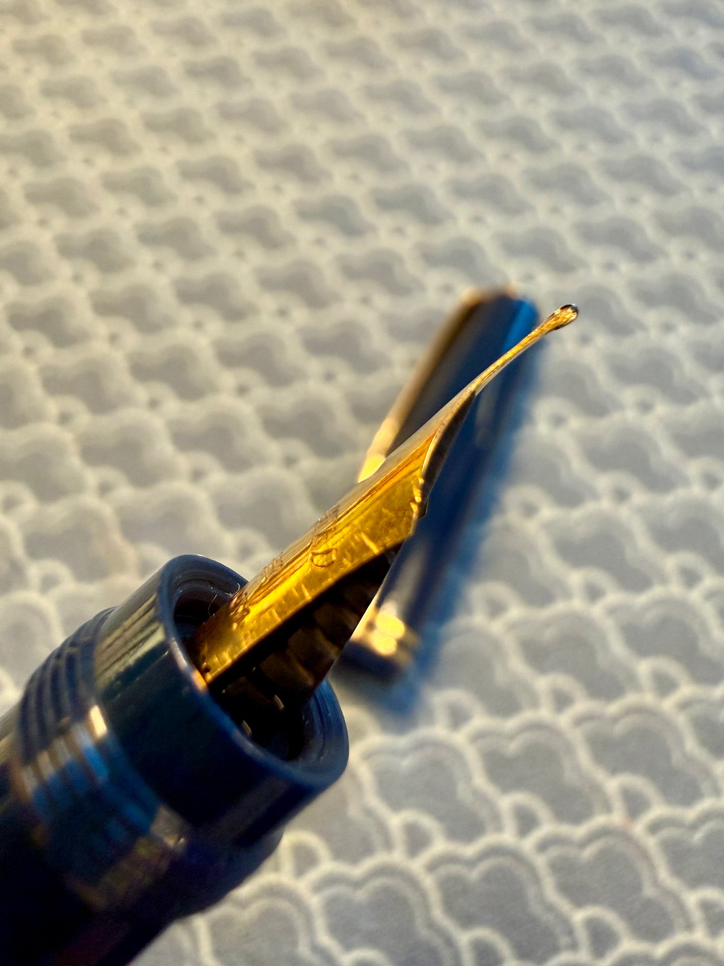 James Safety Pen, Blue Celluloid GPT, #2 Steel GP Flex Nib