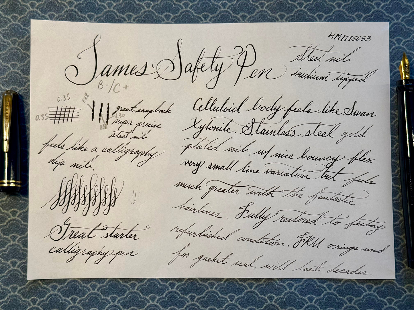James Safety Pen, Blue Celluloid GPT, #2 Steel GP Flex Nib