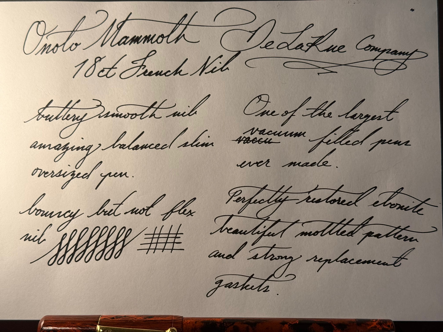 Onoto Mammoth 1800, Mottled Ebonite GPT, #8 18ct Soft Manifold Nib