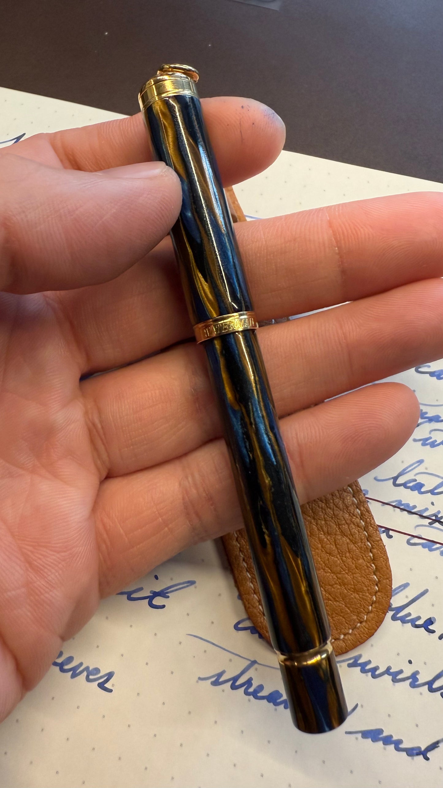 Waterman's Lady Elsa Ring-Top, #2 GP-Steel Nib, Blue Gold Casein, GPT