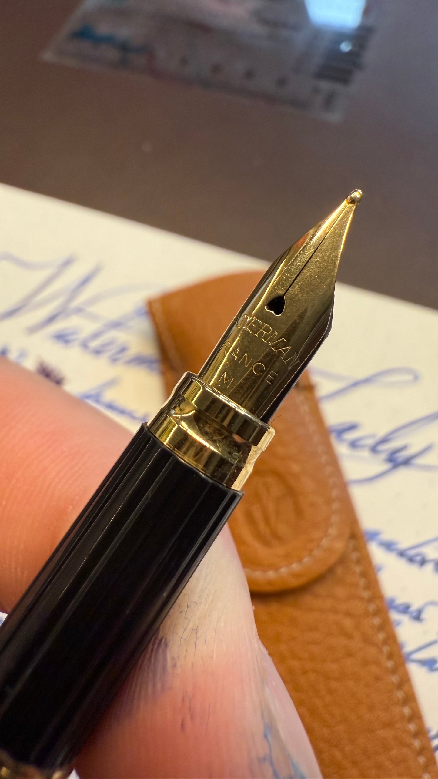 Waterman's Lady Elsa Ring-Top, #2 GP-Steel Nib, Blue Gold Casein, GPT