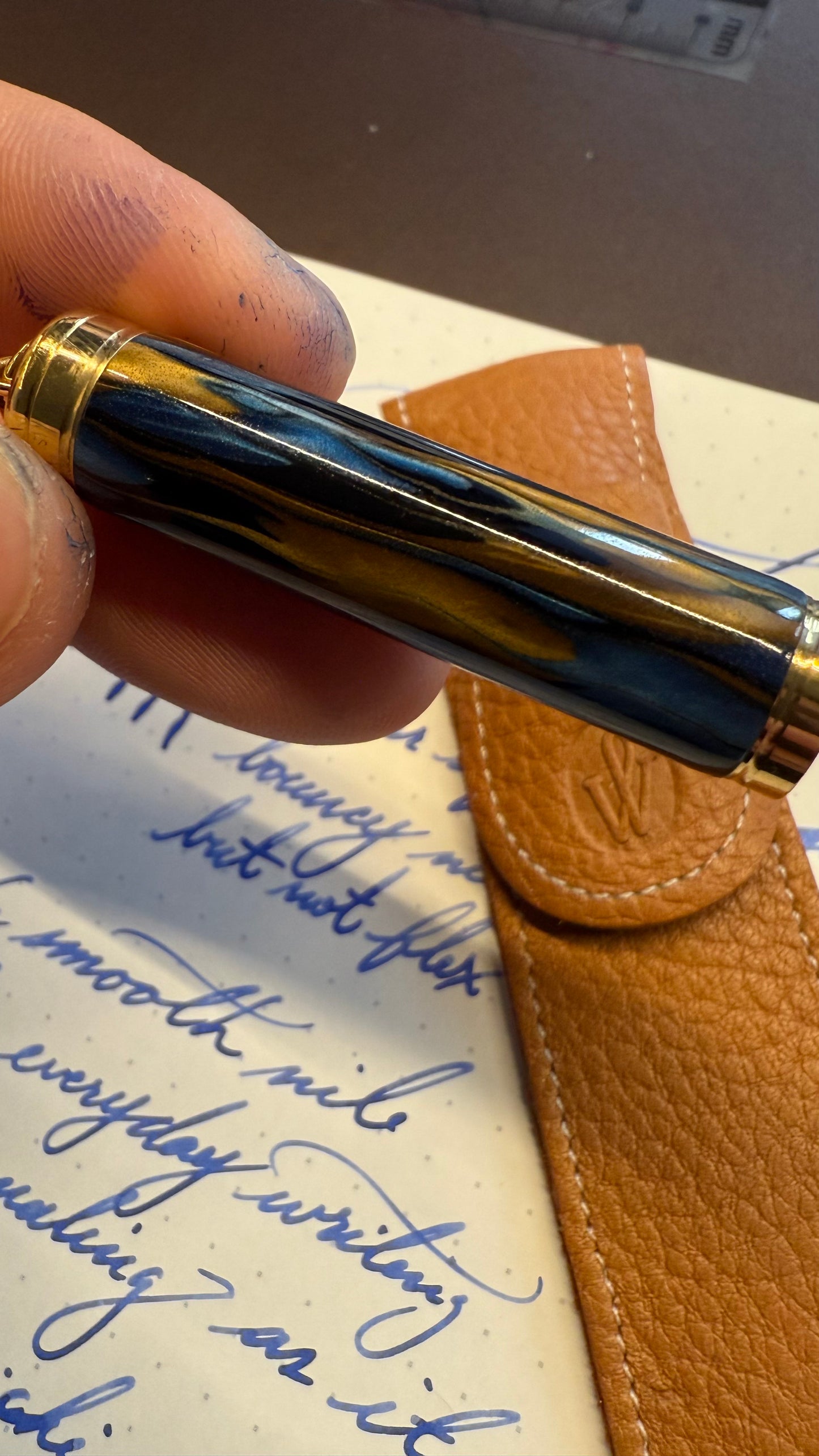 Waterman's Lady Elsa Ring-Top, #2 GP-Steel Nib, Blue Gold Casein, GPT