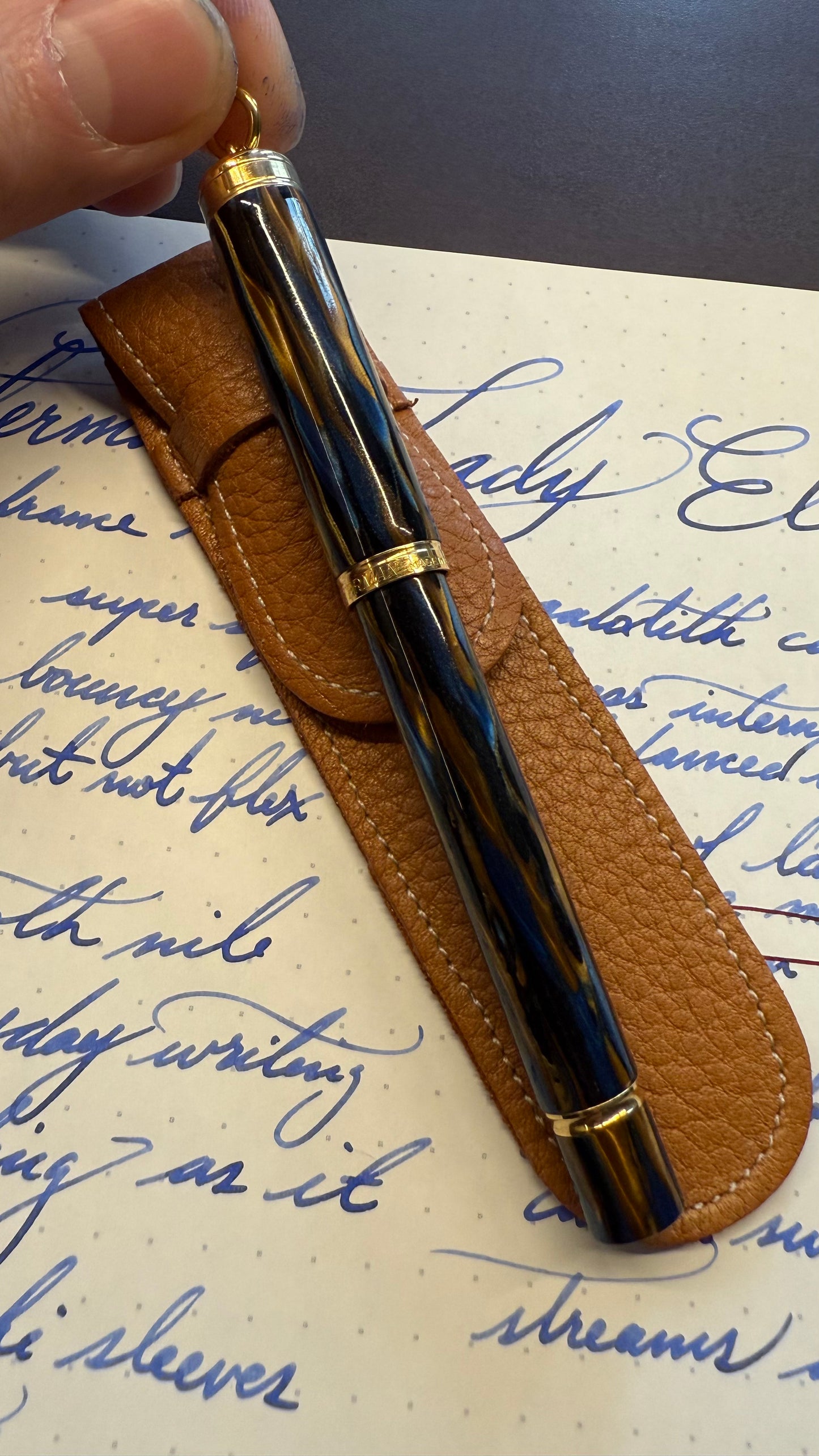 Waterman's Lady Elsa Ring-Top, #2 GP-Steel Nib, Blue Gold Casein, GPT