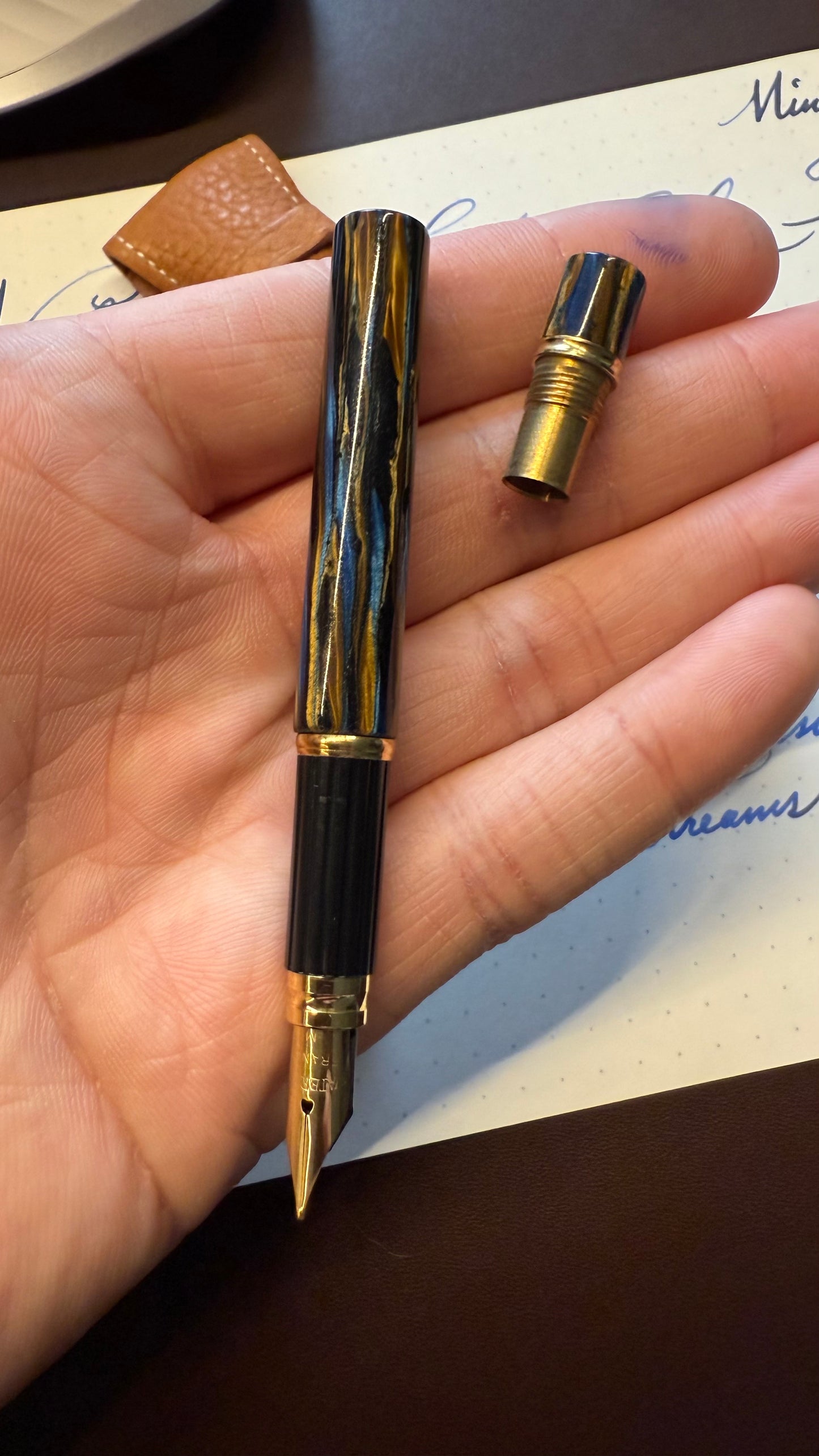 Waterman's Lady Elsa Ring-Top, #2 GP-Steel Nib, Blue Gold Casein, GPT
