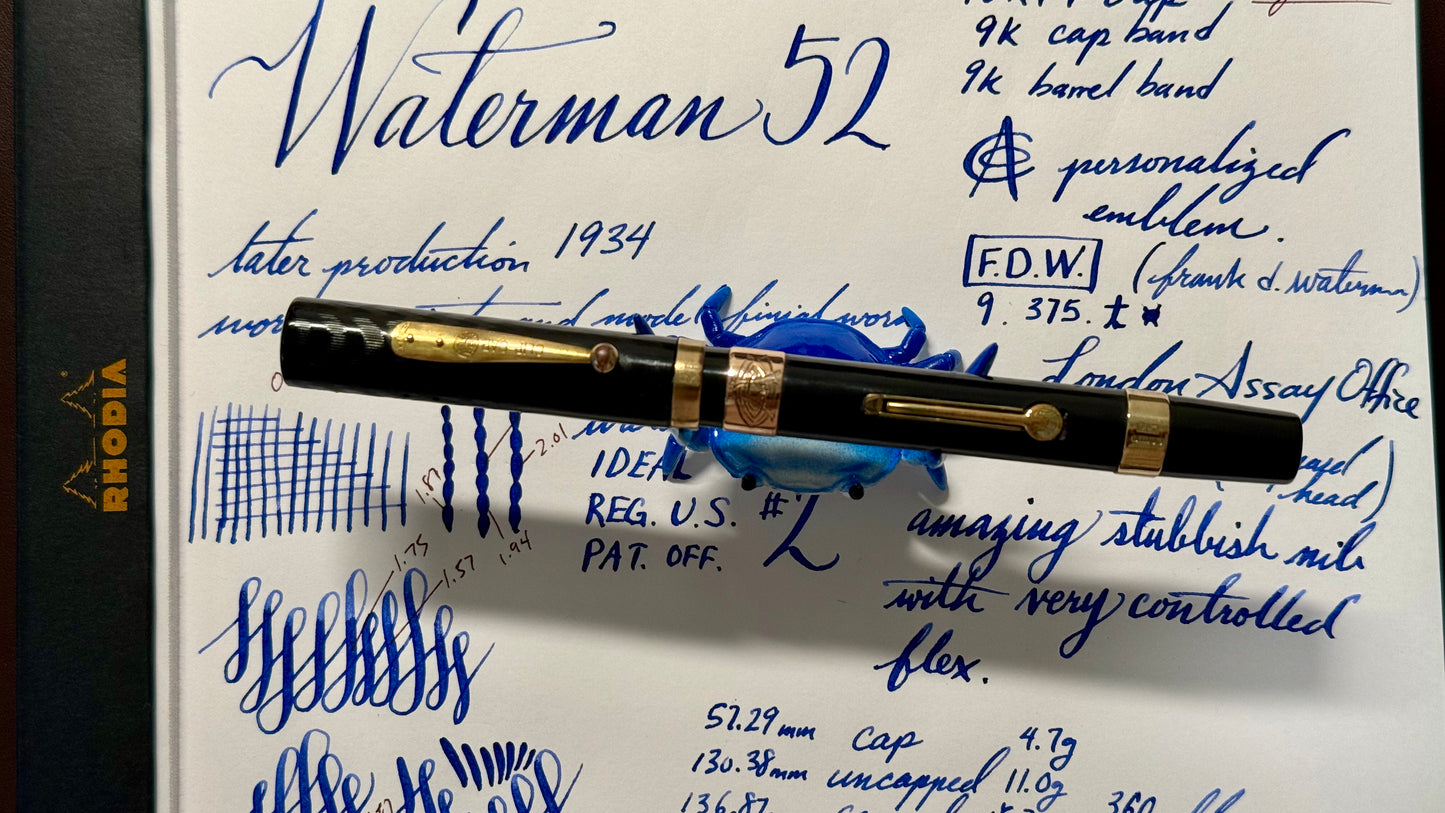 Waterman's 52 Solid 9k Gold Cap Band & Barrel Band, 18k Gold-Filled Cap Clip, #2 CAN nib