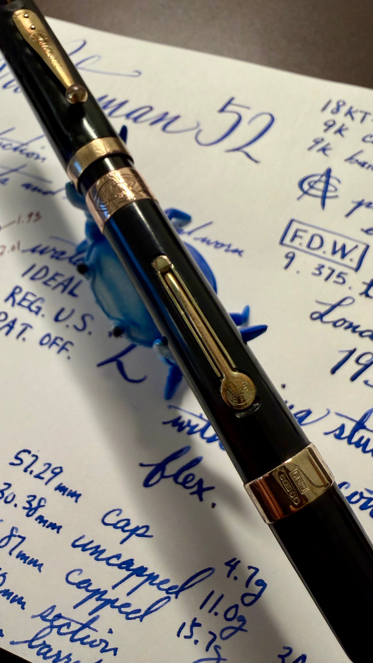 Waterman's 52 Solid 9k Gold Cap Band & Barrel Band, 18k Gold-Filled Cap Clip, #2 CAN nib