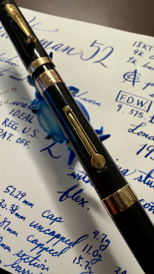 Waterman's 52 Solid 9k Gold Cap Band & Barrel Band, 18k Gold-Filled Cap Clip, #2 CAN nib