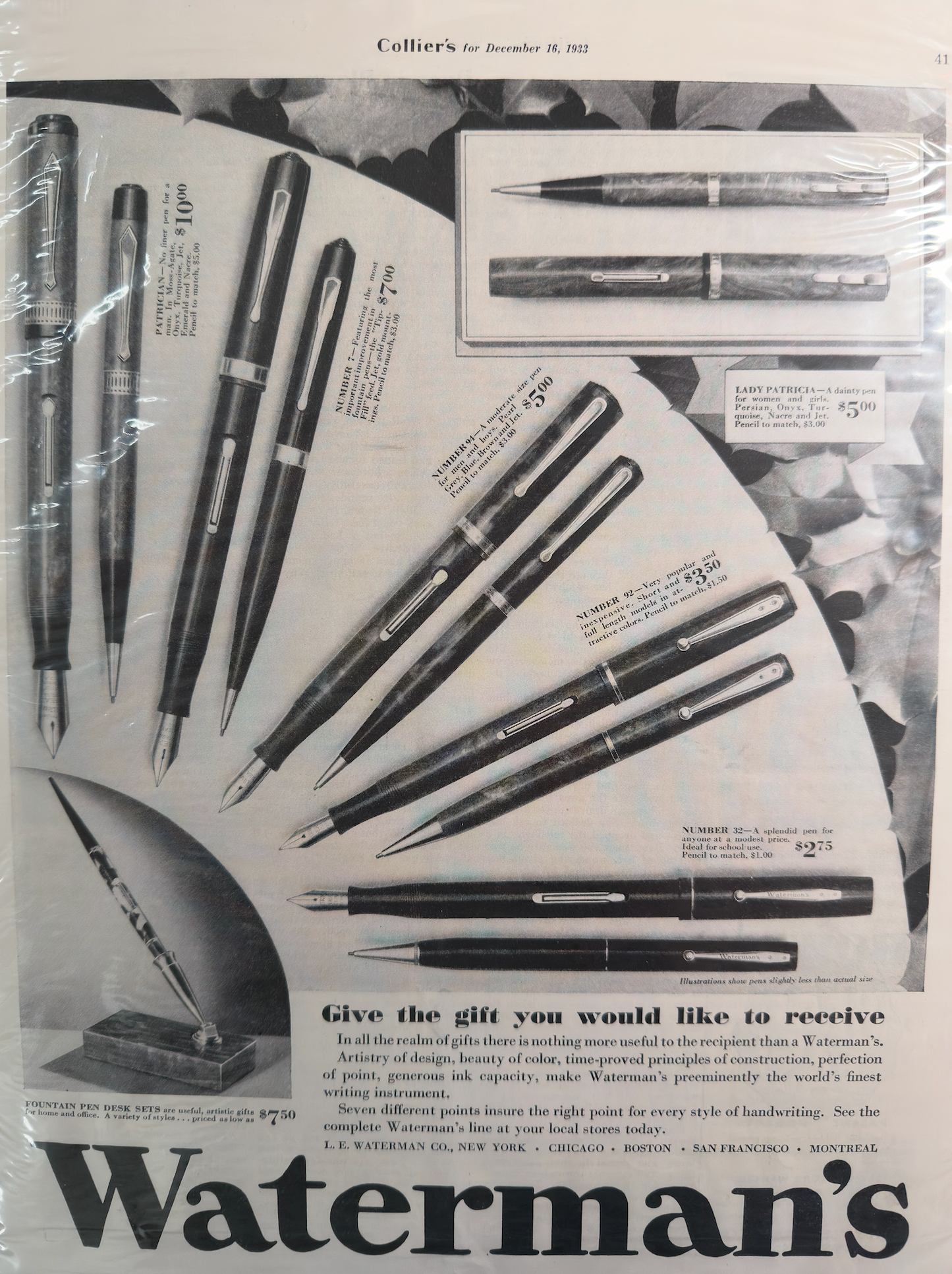 Waterman's Lady Patricia Moss Agate, Celluloid GPT, #2 PAT.