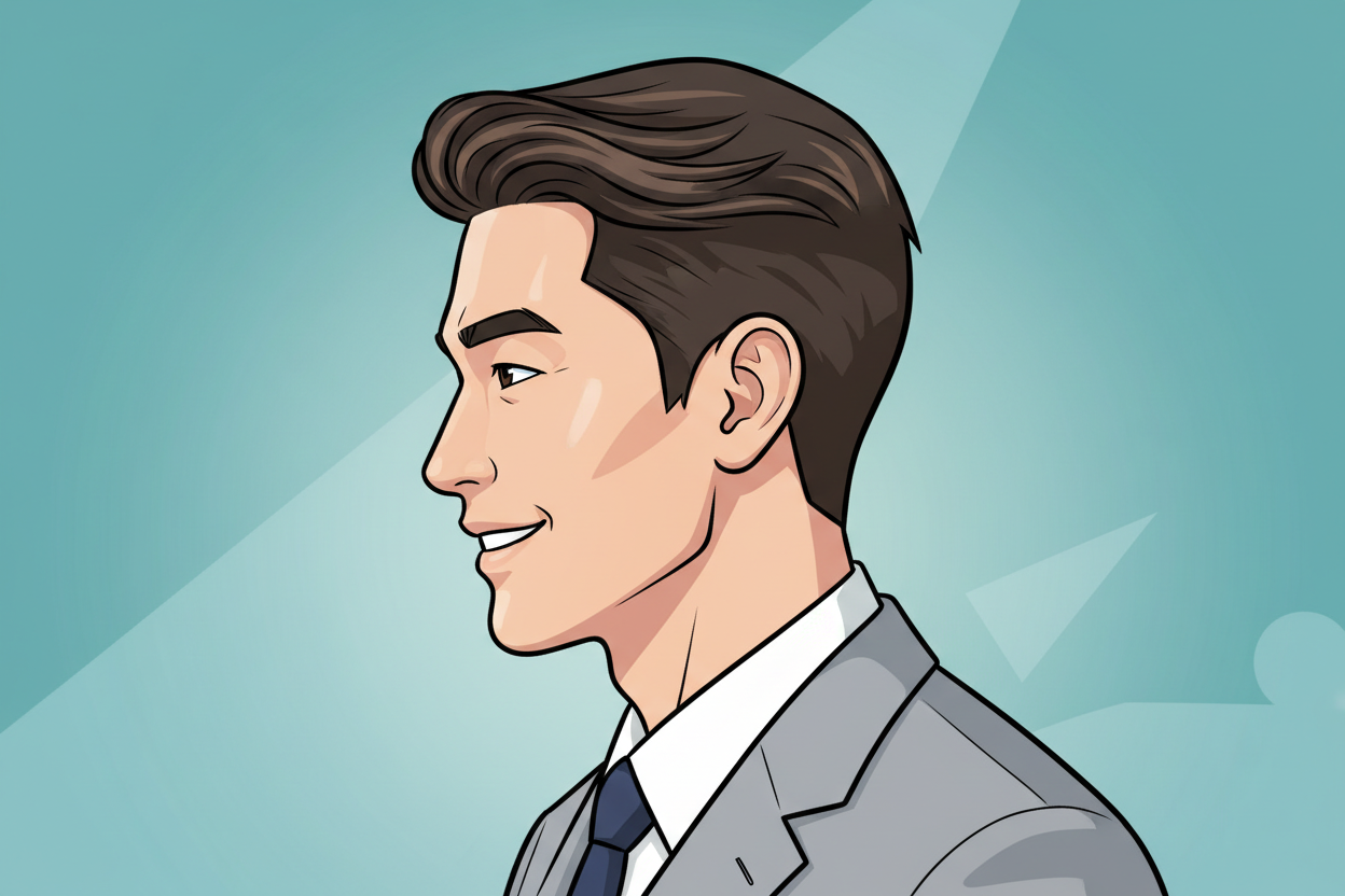 cartoon headshot profile of a 30 year old handsome korean man