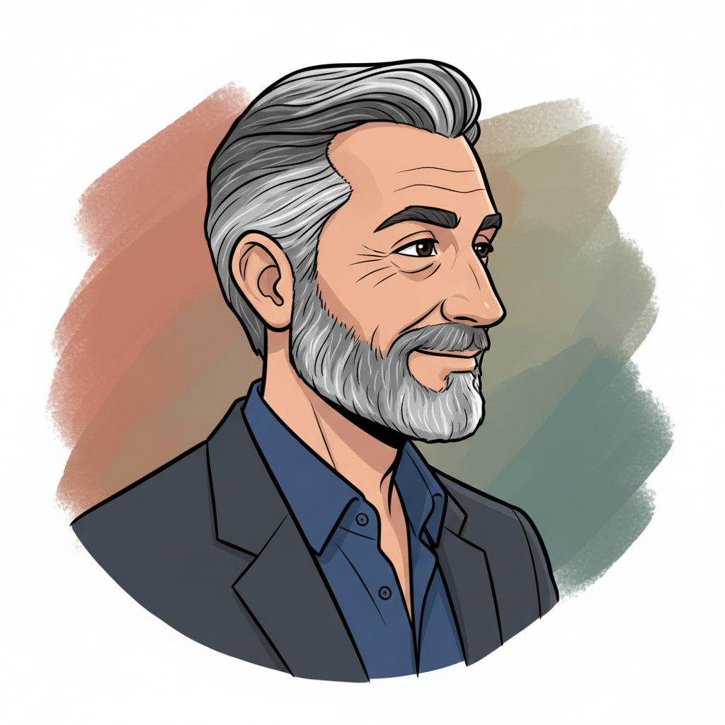cartoon headshot profile of a 60 year old handsome italian man